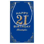 21歳の誕生日パーティーブルーと金ゴールドグリッターフレーム スモールペーパーバッグ (裏面)