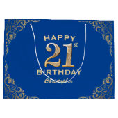 21歳の誕生日パーティーブルーと金ゴールドグリッターフレーム ラージペーパーバッグ (裏面)