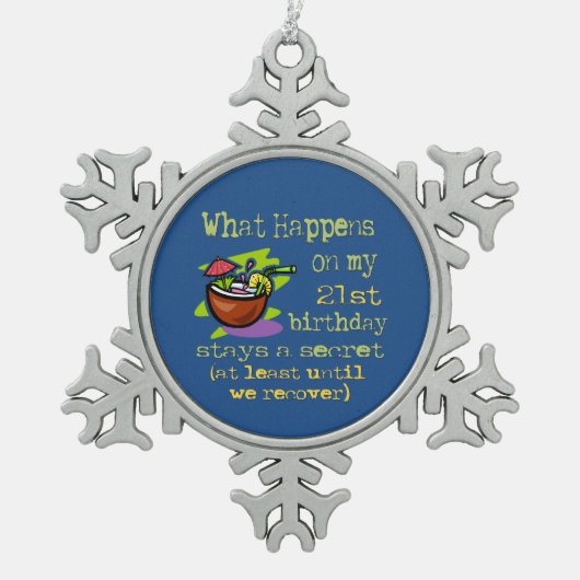 21歳の誕生日パーティープレゼント スノーフレークピューターオーナメント (正面)