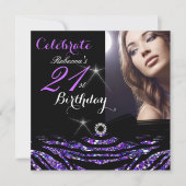 21歳の誕生日パーティーホットパープル21ゼブラ写真4 招待状 (正面)