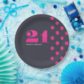 21歳の誕生日パーティーホットピンクグリッター パーソナライズされた ペーパープレート (パーティー)