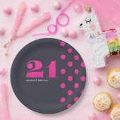 21歳の誕生日パーティーホットピンクグリッター パーソナライズされた ペーパープレート (パーティー)