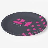 21歳の誕生日パーティーホットピンクグリッター パーソナライズされた ペーパープレート (アングル)