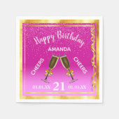 21歳の誕生日パーティーホットピンク金ゴールド応援 スタンダードカクテルナプキン (正面)