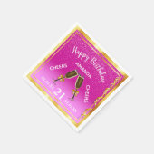 21歳の誕生日パーティーホットピンク金ゴールド応援 スタンダードカクテルナプキン (角)