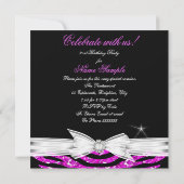 21歳の誕生日パーティーホットピンク21ゼブラ写真3 招待状 (裏面)