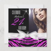 21歳の誕生日パーティーホットピンク21ゼブラ写真3 招待状 (正面)