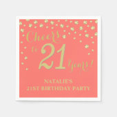 21歳の誕生日パーティーホワイトとコーラルダイヤモンド スタンダードカクテルナプキン (正面)