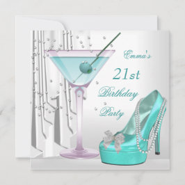 21歳の誕生日パーティーホワイトティール（緑がかった色）マルティニパールシューズ 招待状