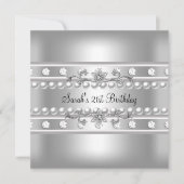 21歳の誕生日パーティーホワイトパールダイヤモンドシルバー 招待状 (正面)