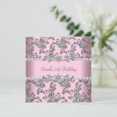 21歳の誕生日パーティーホワイトパールピンクレースシルバー 招待状 (スタンド正面)