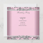 21歳の誕生日パーティーホワイトパールピンクレースシルバー 招待状 (裏面)