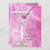 21歳の誕生日パーティーホワイトピンクマルティーニ 招待状 (正面/裏面)