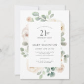21歳の誕生日パーティーホワイトローズフローラ 招待状 (正面)