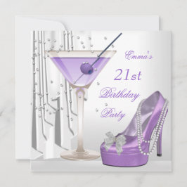 21歳の誕生日パーティーホワイト薄紫マルティーニパールシューズ 招待状