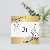 21歳の誕生日パーティーホワイト金ゴールドブラックフローラ 招待状 (スタンド正面)