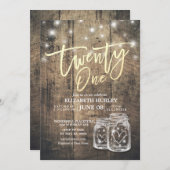 21歳の誕生日パーティーメイスンジャースストリングライツウッド 招待状 (正面/裏面)