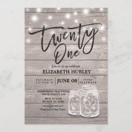 21歳の誕生日パーティーメイソンジャー ストリングライト 木材 招待状