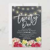 21歳の誕生日パーティーモダン花束灯 招待状 (正面)