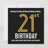 21歳の誕生日パーティーモダン金ゴールドと黒 招待状 (正面)