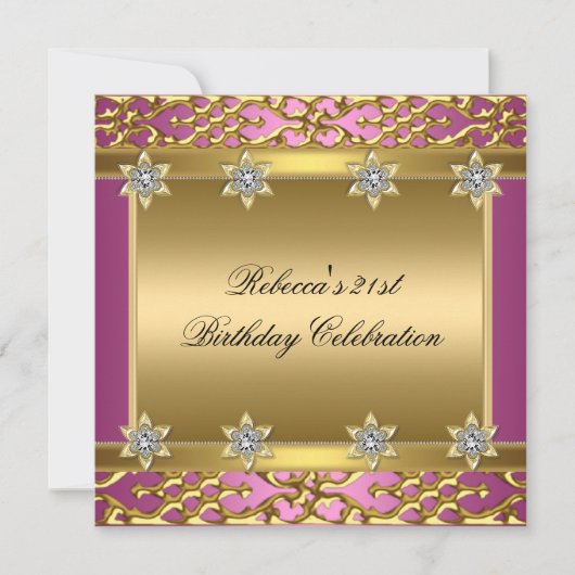 21歳の誕生日パーティーリッチピンクエレガント華美金ゴールド 招待状 (正面)