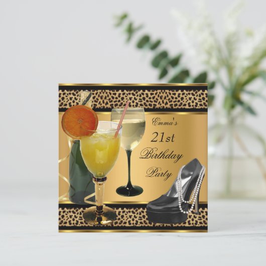 21歳の誕生日パーティーレオパード飲料シューズ 招待状 (スタンド正面)