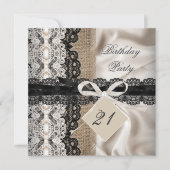 21歳の誕生日パーティーレース素朴バーラップシルク 招待状 (正面)