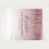 21歳の誕生日パーティーローズゴールドピンクグリッター タペストリー (正面(横))