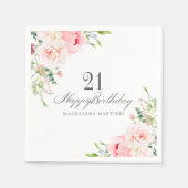 21歳の誕生日パーティー供給ピンクフローラカスタム スタンダードカクテルナプキン (正面)