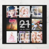 21歳の誕生日パーティー写真コラージュのリーガルブラック スパークリングワインラベル (シングルラベル)