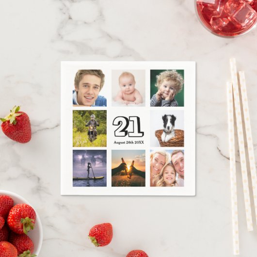 21歳の誕生日パーティー写真コラージュの男たち スタンダードカクテルナプキン (インサイチュ)