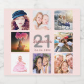 21歳の誕生日パーティー写真コラージュバラ金ゴールドピンク スパークリングワインラベル (シングルラベル)