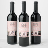 21歳の誕生日パーティー写真コラージュバラ金ゴールド応援 ワインラベル (ボトル)