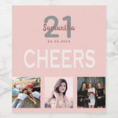 21歳の誕生日パーティー写真コラージュバラ金ゴールド応援 ワインラベル (シングルラベル)