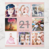 21歳の誕生日パーティー写真コラージュバラ金ゴールド法 ワインラベル (シングルラベル)