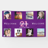 21歳の誕生日パーティー写真コラージュ女の子パープル 横断幕 (横)