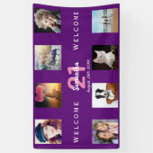 21歳の誕生日パーティー写真コラージュ女の子パープル 横断幕 (縦)