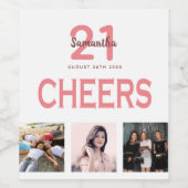 21歳の誕生日パーティー写真コラージュ応援ピンク ワインラベル (シングルラベル)