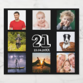 21歳の誕生日パーティー写真コラージュ男ブラック ビールラベル (シングルラベル)