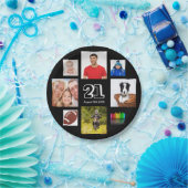 21歳の誕生日パーティー写真コラージュ男ブラック ペーパープレート (パーティー)