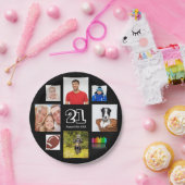 21歳の誕生日パーティー写真コラージュ男ブラック ペーパープレート (パーティー)