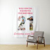 21歳の誕生日パーティー写真コラージュ背景ピンク タペストリー (インサイチュ)