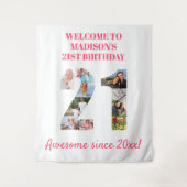 21歳の誕生日パーティー写真コラージュ背景ピンク タペストリー (正面)