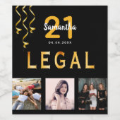 21歳の誕生日パーティー写真コラージュ黒の法的金ゴールド ワインラベル (シングルラベル)