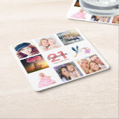 21歳の誕生日パーティー写真コラージュ スクエアペーパーコースター (アングル)