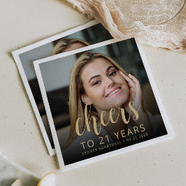 21歳の誕生日パーティー写真ゴールドスクリプト乾杯 スタンダードカクテルナプキン
