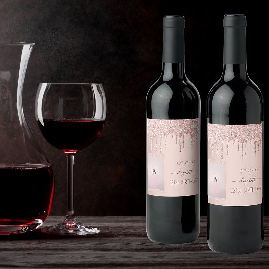 21歳の誕生日パーティー写真バラ金ゴールドグリッタードライブ ワインラベル