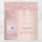 21歳の誕生日パーティー写真バラ金ゴールドグリッタードライブ ワインラベル (シングルラベル)