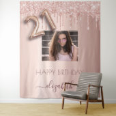 21歳の誕生日パーティー写真バラ金ゴールドグリッターピンク タペストリー (インサイチュ)