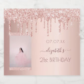 21歳の誕生日パーティー写真バラ金ゴールドピンク スパークリングワインラベル (シングルラベル)